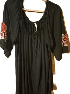 Simply Irresistible Black Tunic with Rose Sleeve Embroidery